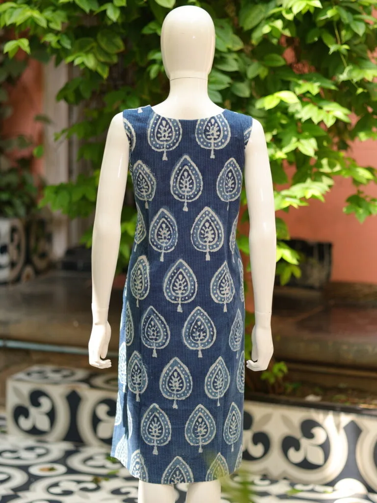 Gamthi Ajrakh Kurta – Kurti in Indigo, back view | Tilattama