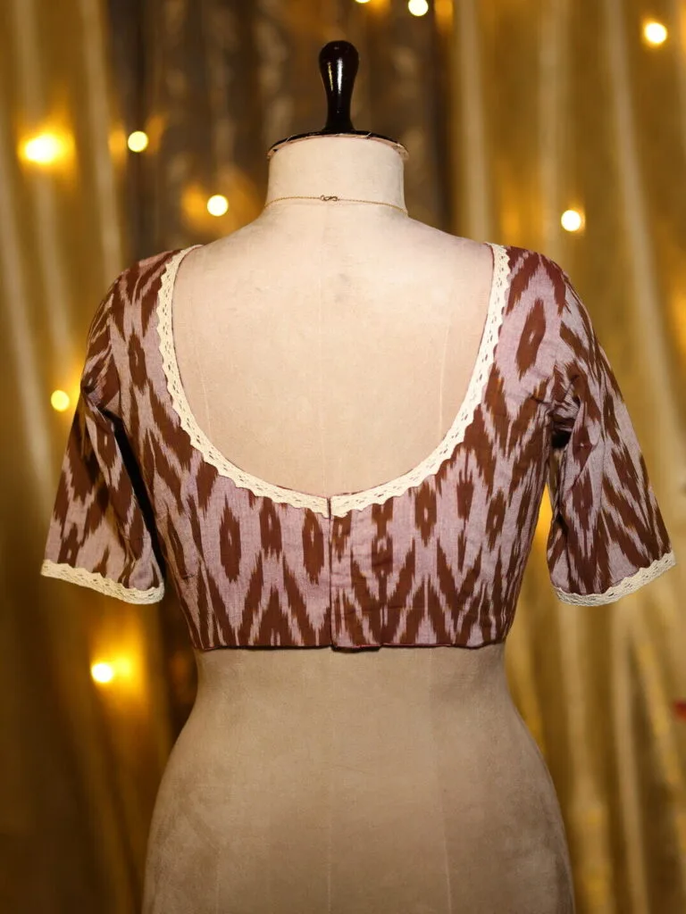 Ikkat Round Neck – Blouse in Brown 44, neckline | Tilattama