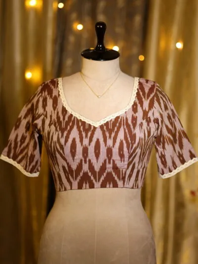 Ikkat Round Neck – Blouse in Brown 44, neckline | Tilattama