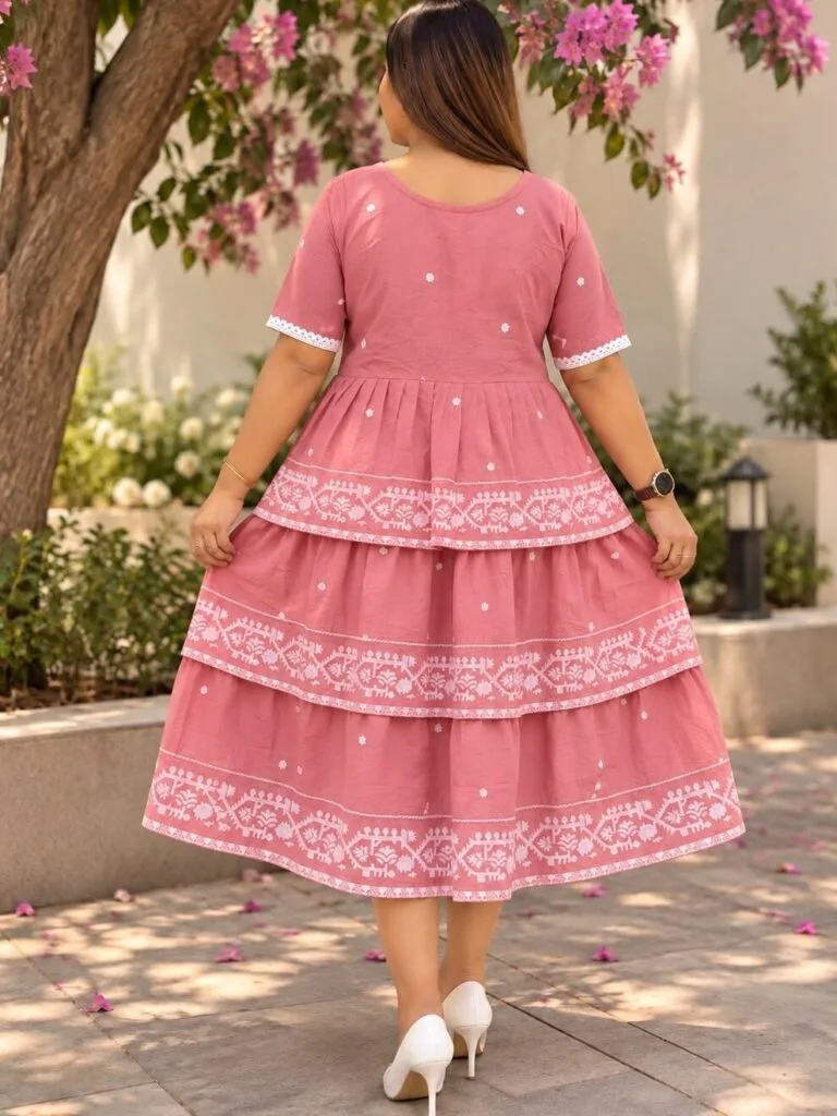 Jamdani Agomoni – Kurti in Baby pink, back view | Tilattama