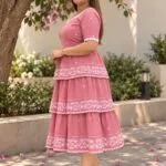 Jamdani Agomoni – Kurti in Baby pink, side view | Tilattama
