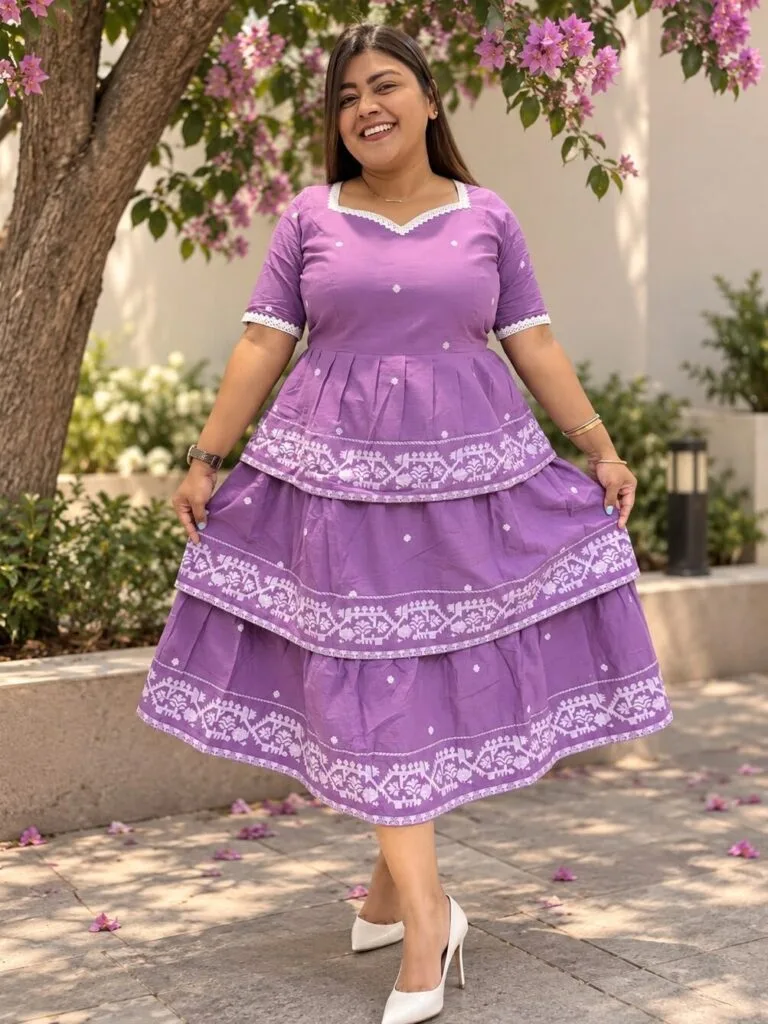 Jamdani Agomoni – Kurti in Lavender, front view | Tilattama