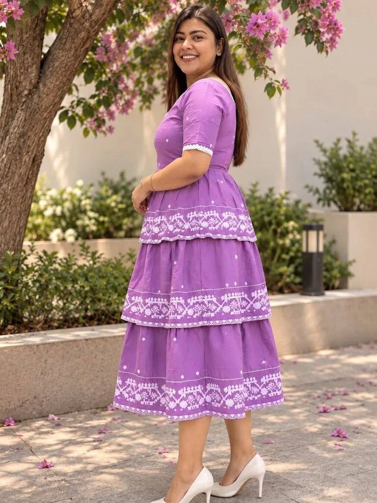 Jamdani Agomoni – Kurti in Lavender, side view | Tilattama
