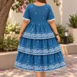 Jamdani Agomoni – Kurti in Rama green, back view | Tilattama