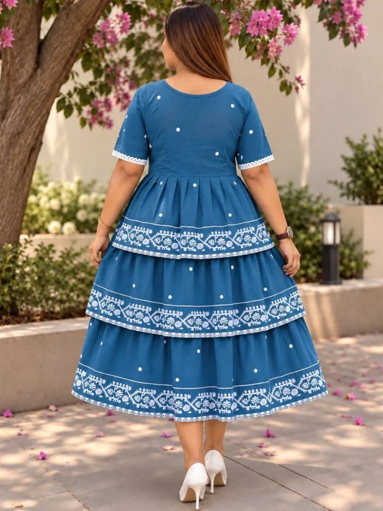 Jamdani Agomoni – Kurti in Rama green, back view | Tilattama