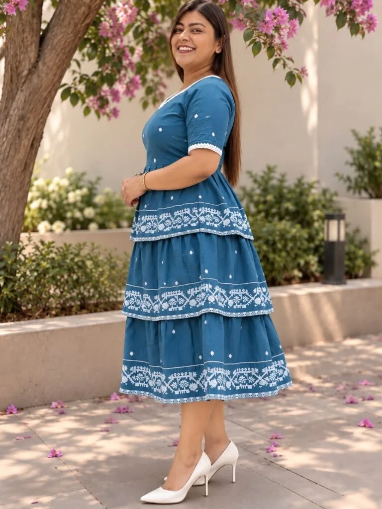 Jamdani Agomoni – Kurti in Rama green, side view | Tilattama