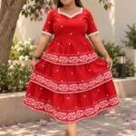 Jamdani Agomoni – Kurti in Red, front view | Tilattama