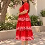 Jamdani Agomoni – Kurti in Red, side view | Tilattama