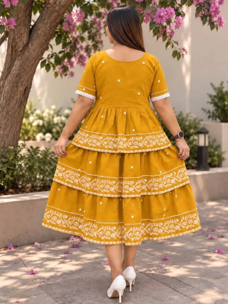 Jamdani Agomoni – Kurti in Yellow, back view | Tilattama