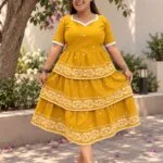 Jamdani Agomoni – Kurti in Yellow, front view | Tilattama