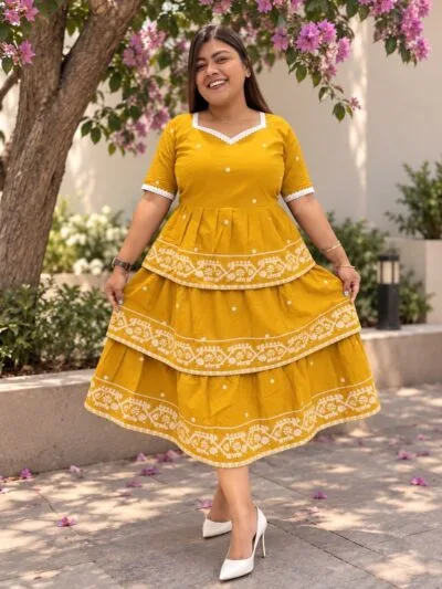 Jamdani Agomoni – Kurti in Yellow, front view | Tilattama