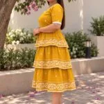 Jamdani Agomoni – Kurti in Yellow, side view | Tilattama