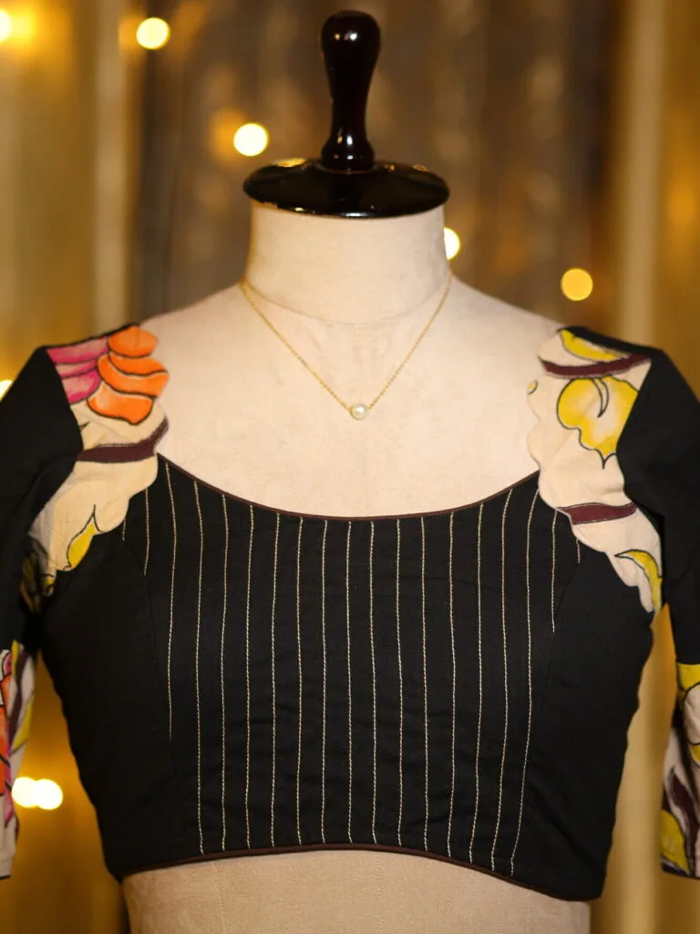 Kalamkari Cadence – Blouse in Black | Tilattama