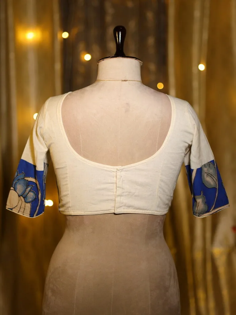 Kalamkari Cadence – Blouse in Off white, back view | Tilattama