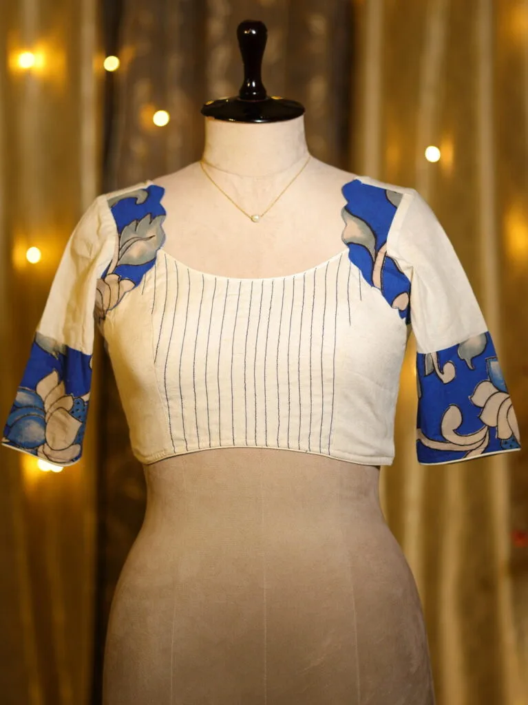 Kalamkari Cadence – Blouse in Off white, front view | Tilattama