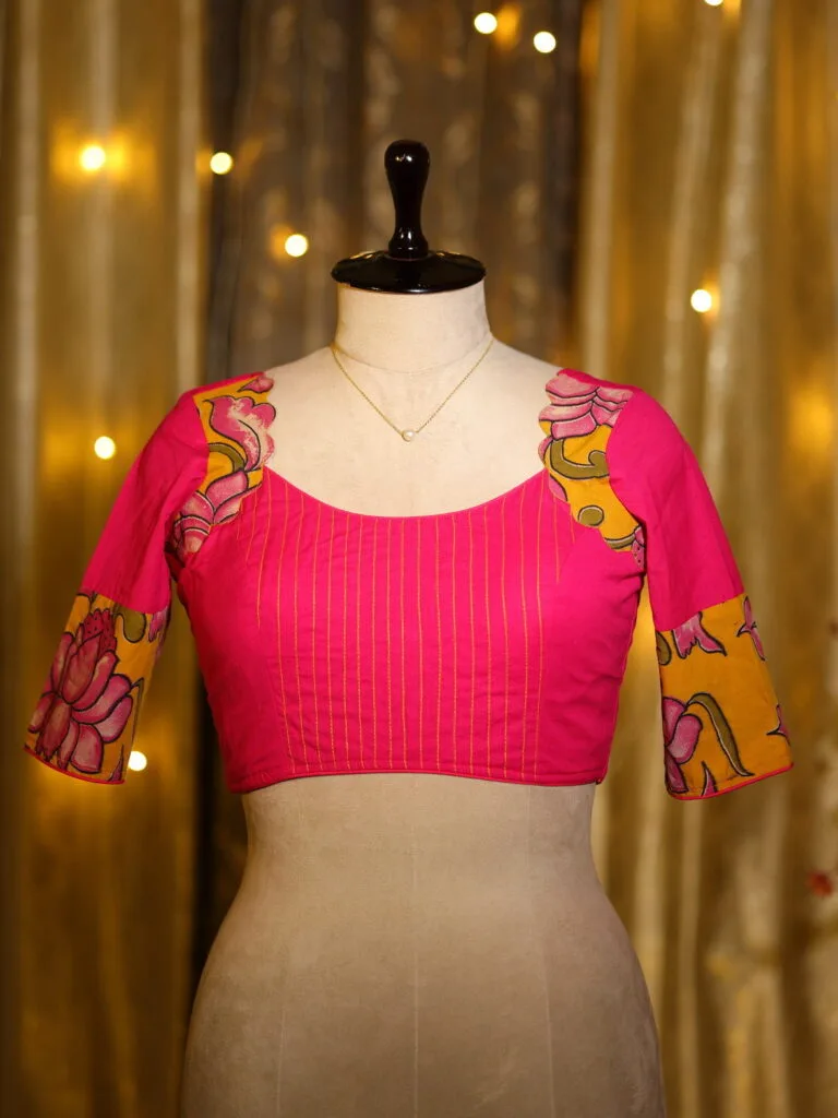 Kalamkari Cadence – Blouse in Rani, front view | Tilattama
