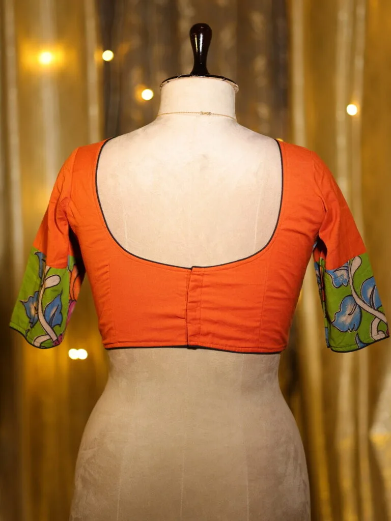 Kalamkari Cadence – Blouse in Rust, back view | Tilattama