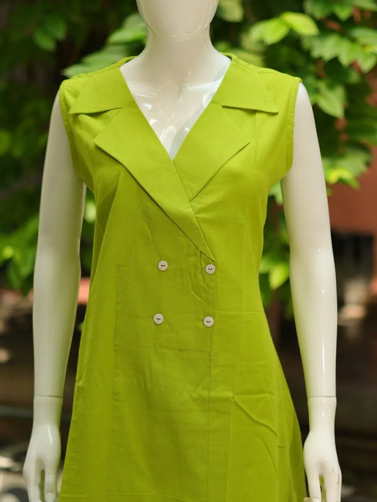 Khadi Blazer One Piece – Blouse in Neon green 38 Sleeveless | Tilattama