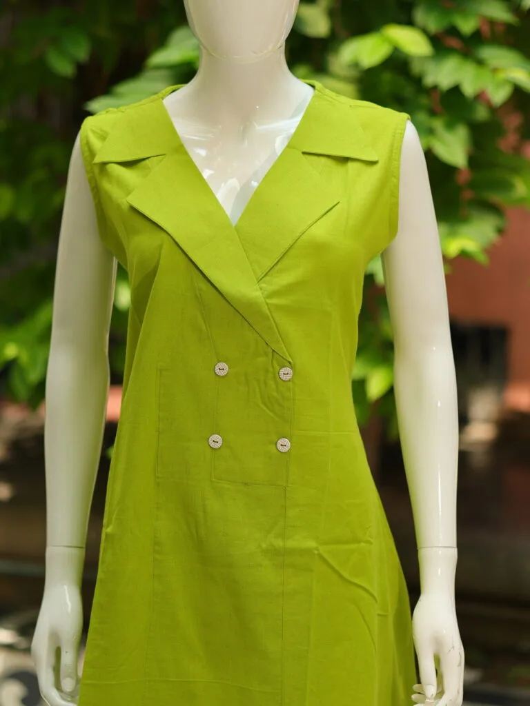 Khadi Blazer One Piece – Blouse in Neon green 44 Sleeveless | Tilattama