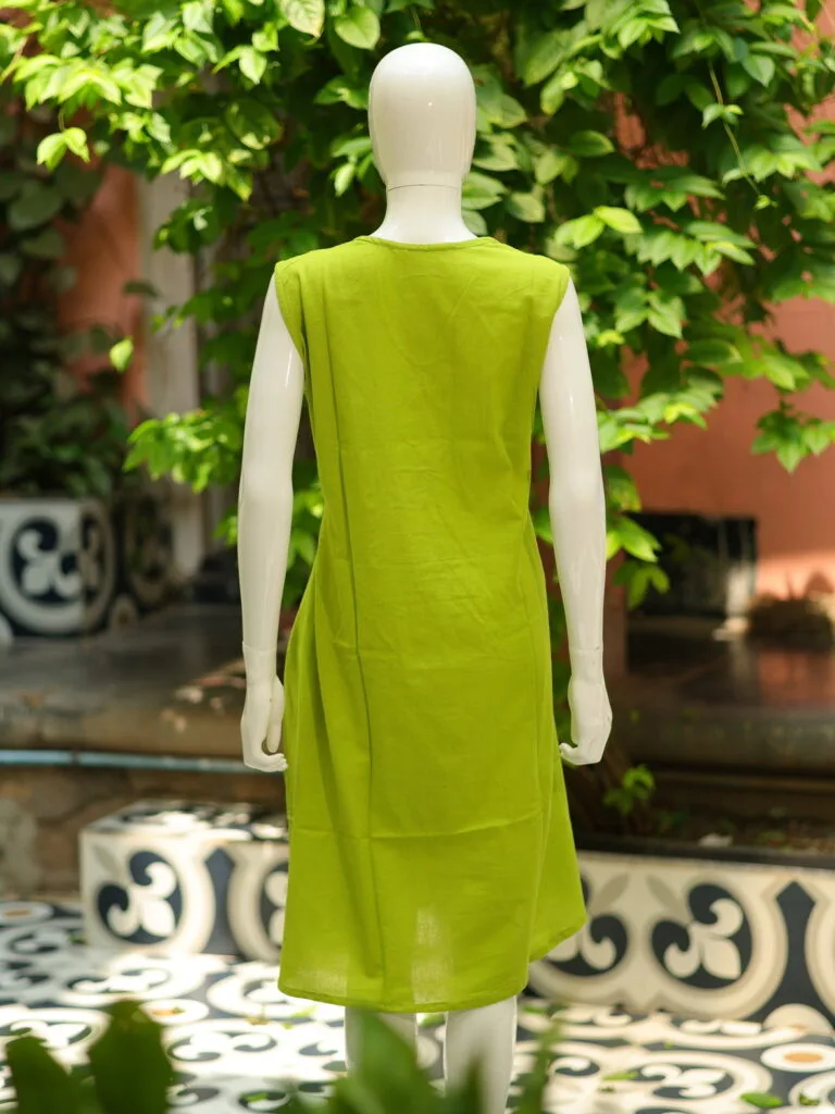 Khadi Blazer One Piece – Blouse in Neon green 5XL Sleeveless, back view | Tilattama