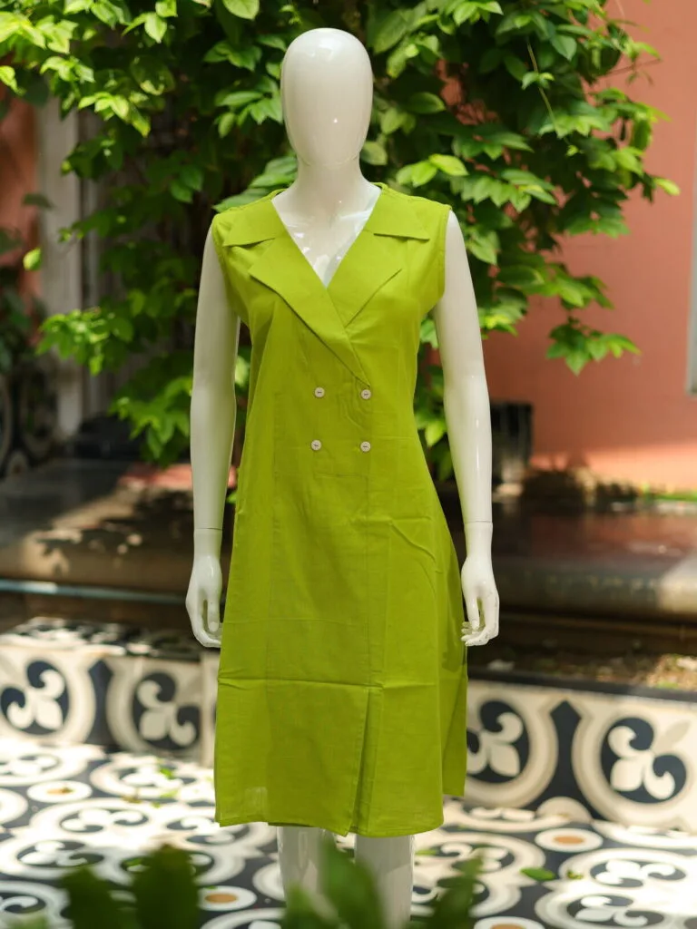 Khadi Blazer One Piece – Blouse in Neon green 5XL Sleeveless, front view | Tilattama