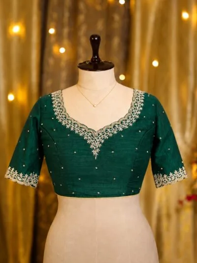 Nirupama – Blouse in Green, front view | Tilattama