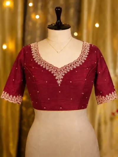 Nirupama – Blouse in Maroon, front view | Tilattama