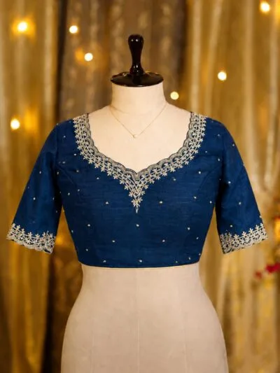 Nirupama – Blouse in Mid Night Blue, front view | Tilattama