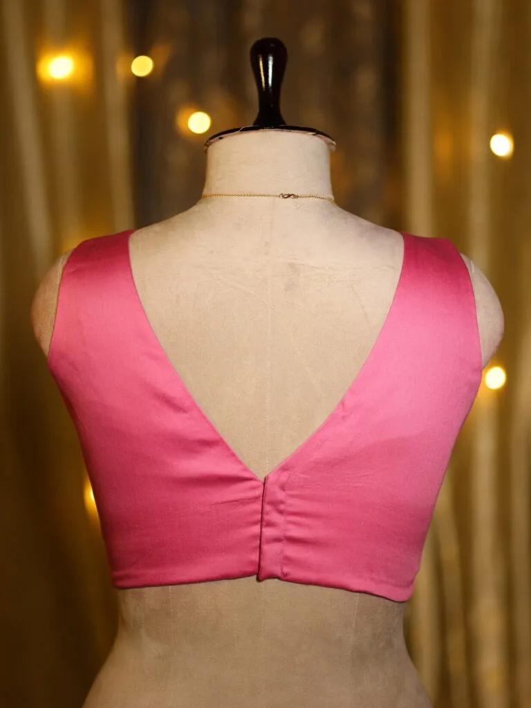 Sabyasachi Celebrity – Blouse in Fusia pink 38 Sleeveless, back view | Tilattama