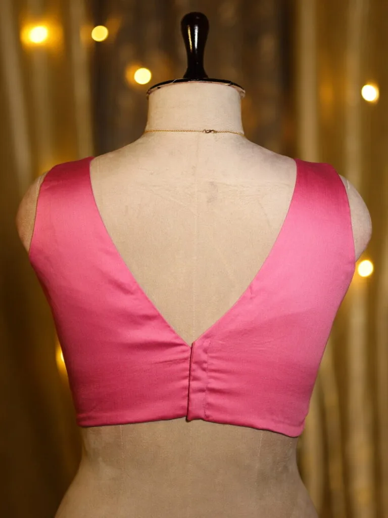 Sabyasachi Celebrity – Blouse in Fusia pink 44 Sleeveless, back view | Tilattama