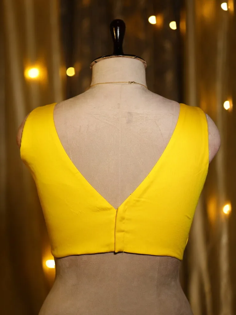 Sabyasachi Celebrity – Blouse in Yellow 38 Sleeveless, back view | Tilattama
