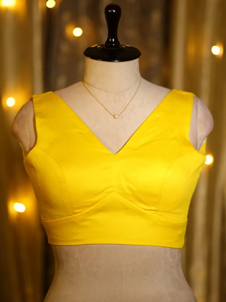 Sabyasachi Celebrity – Blouse in Yellow 38 Sleeveless, front view | Tilattama