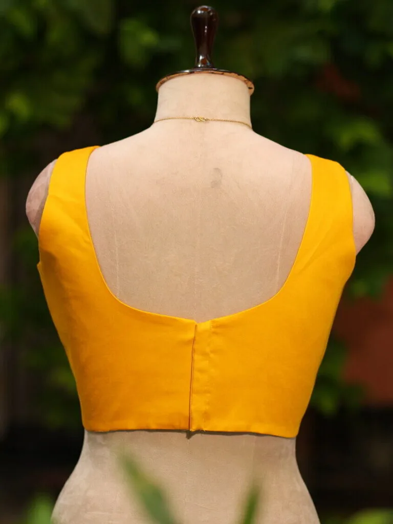 sabyasachi cut – Blouse in Mustard, back view | Tilattama