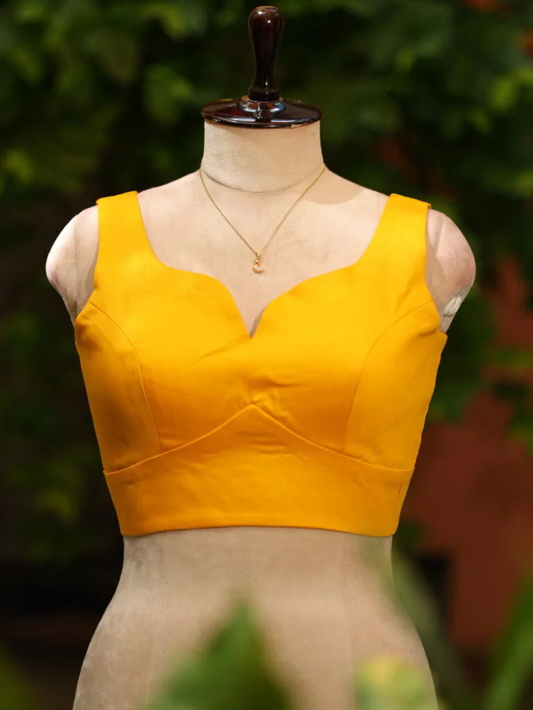 sabyasachi cut – Blouse in Mustard, front view | Tilattama