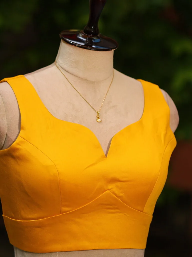 sabyasachi cut – Blouse in Mustard, side view | Tilattama