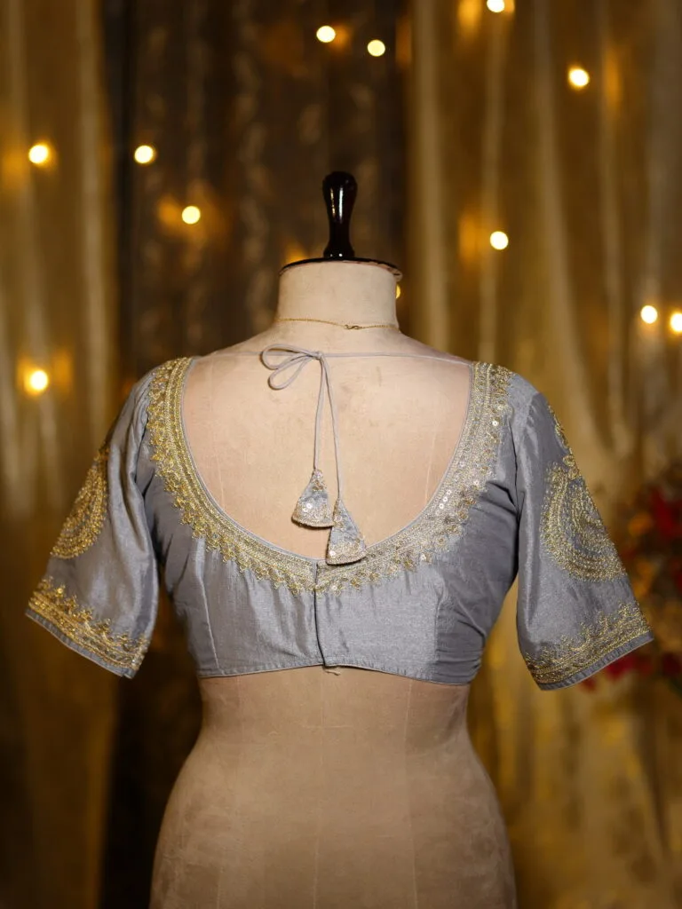 Saptapadi – Blouse in Gray, back view | Tilattama