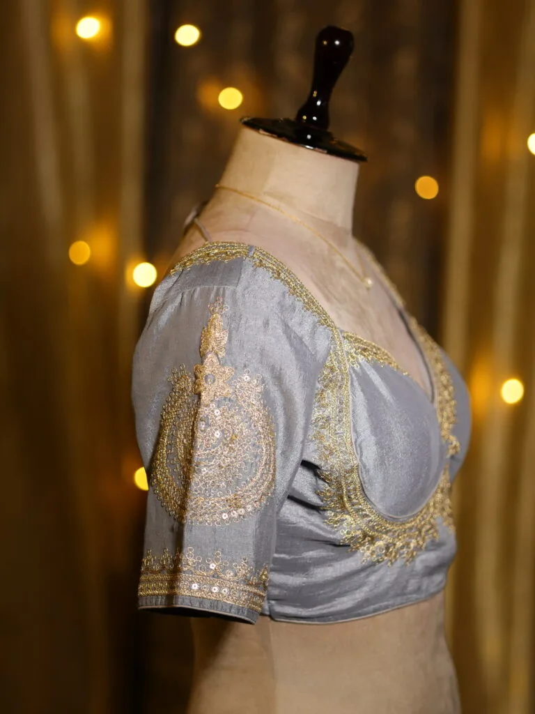 Saptapadi – Blouse in Gray, side view | Tilattama