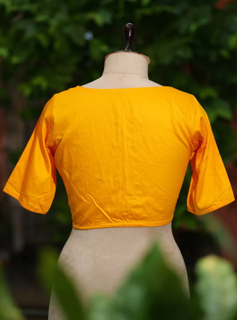 Sattin Cotton G/S N/P – Blouse in Mango yellow, back view | Tilattama