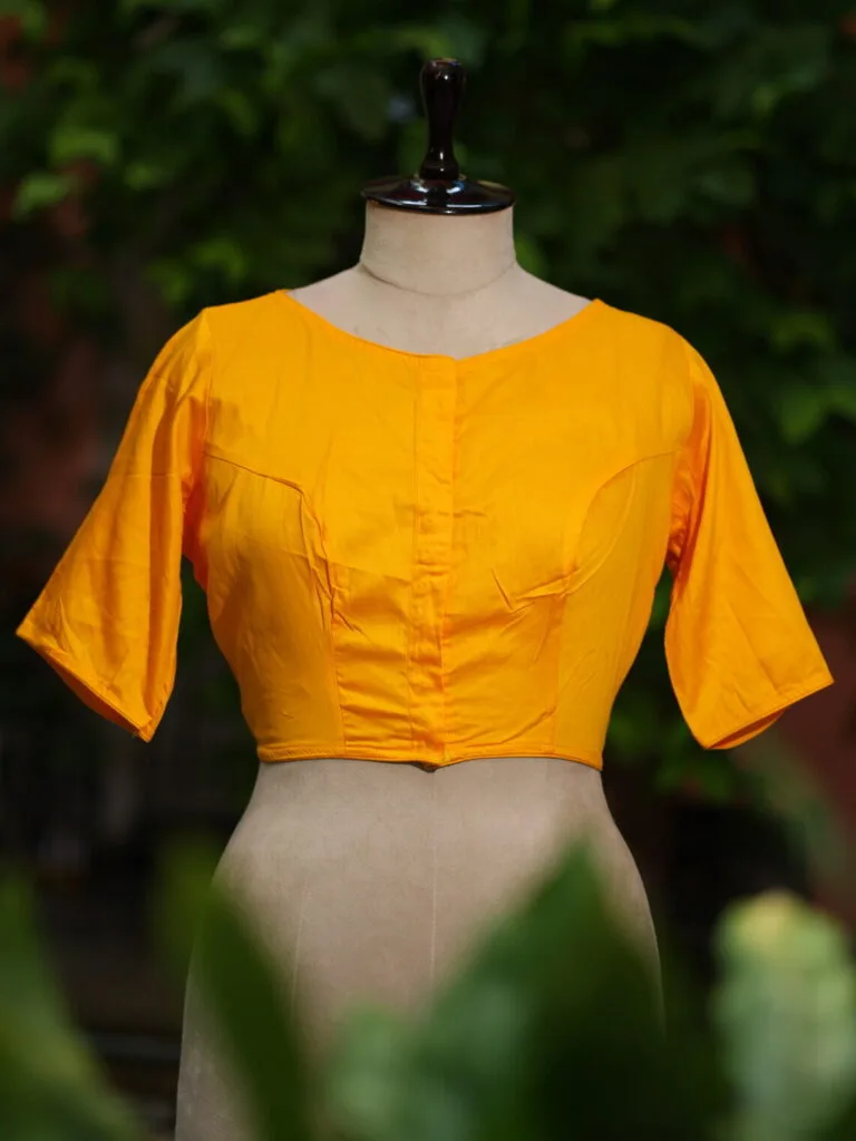 Sattin Cotton G/S N/P – Blouse in Mango yellow, front view | Tilattama