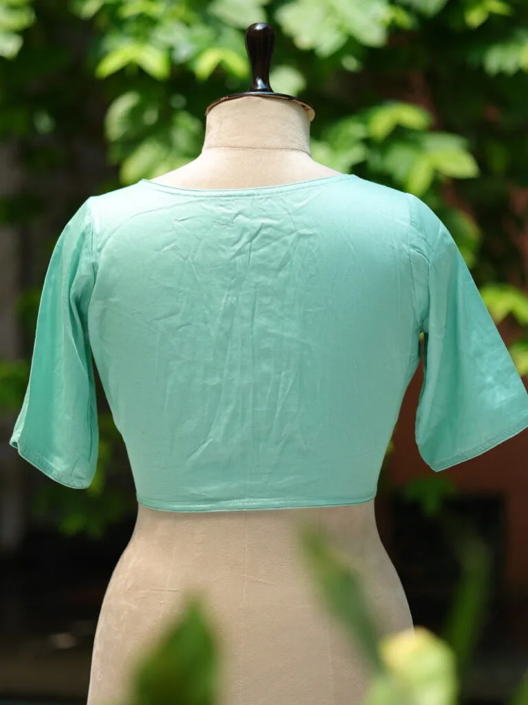 Sattin Cotton G/S N/P – Blouse in Mint Green, back view | Tilattama
