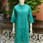 Solid Cotton Linen – Kurti in Firoza, front view | Tilattama