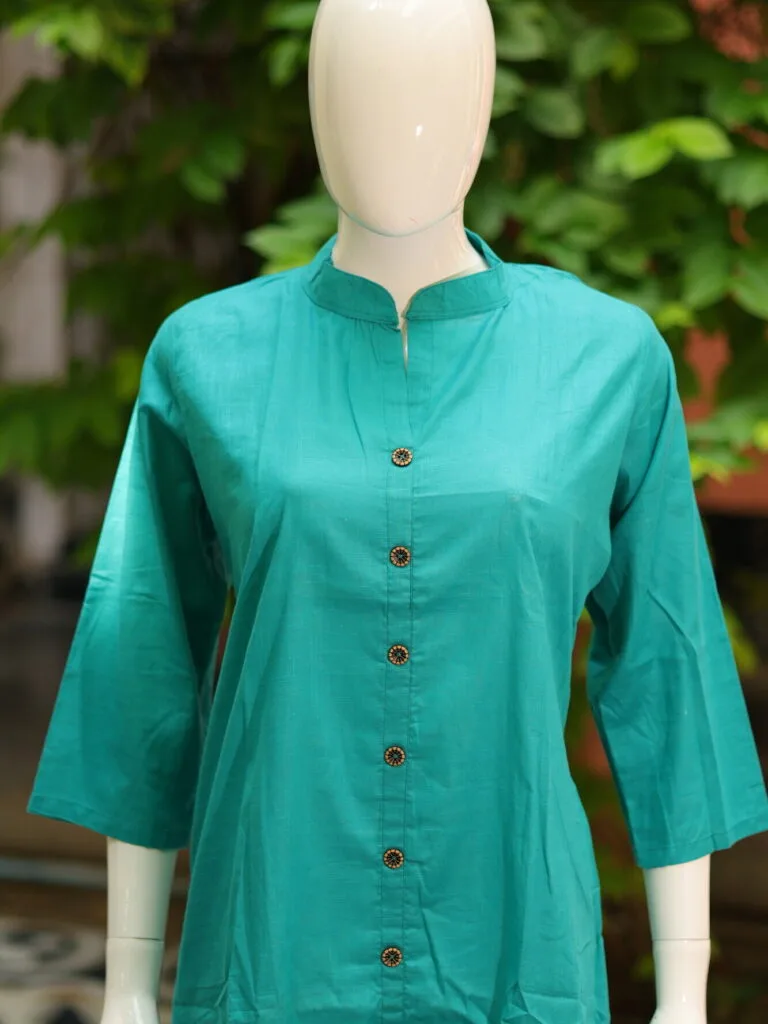 Solid Cotton Linen – Kurti in Firoza | Tilattama