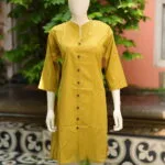 Solid Cotton Linen – Kurti in Neon green, front view | Tilattama