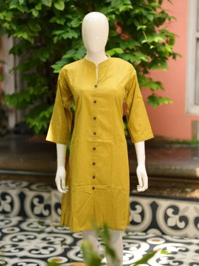Solid Cotton Linen – Kurti in Neon green, front view | Tilattama
