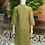 Solid Cotton Linen – Kurti in Olive green, back view | Tilattama