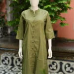 Solid Cotton Linen – Kurti in Olive green, front view | Tilattama