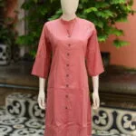 Solid Cotton Linen – Kurti in Peach, front view | Tilattama