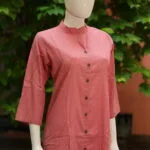 Solid Cotton Linen – Kurti in Peach, side view | Tilattama