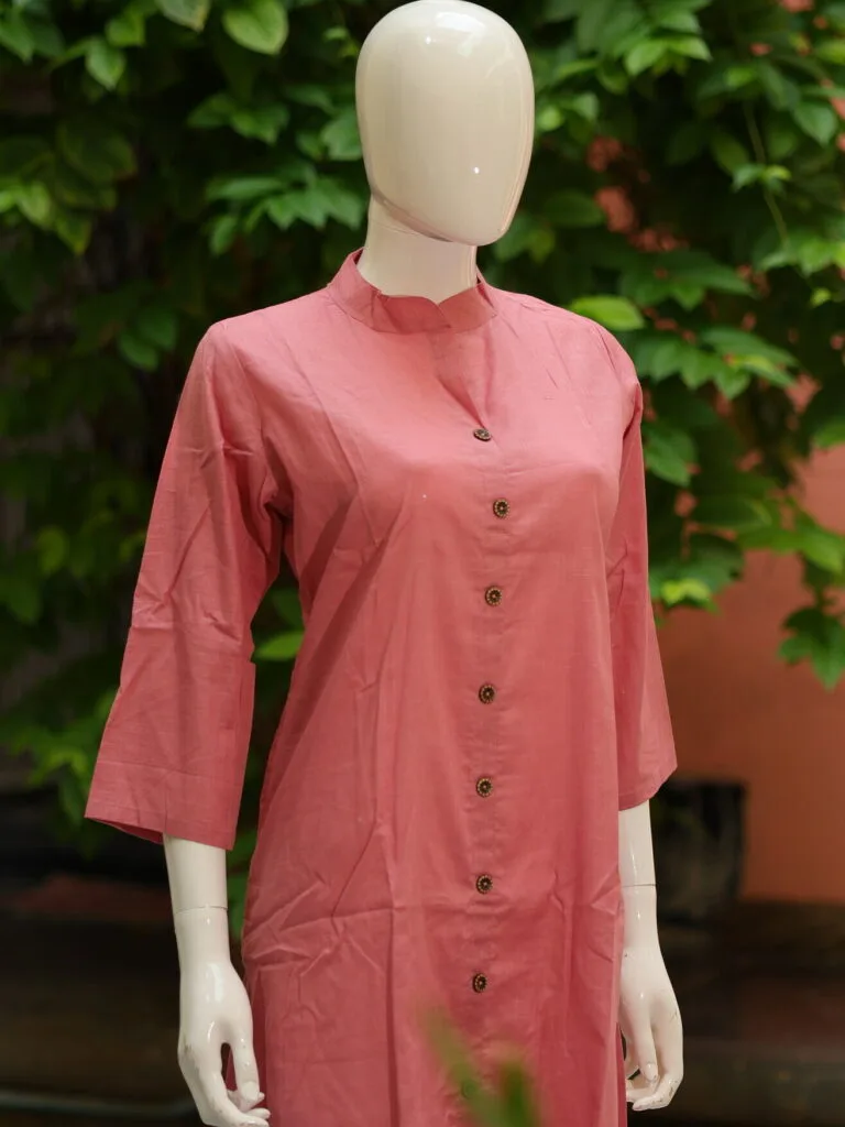 Solid Cotton Linen – Kurti in Peach, side view | Tilattama