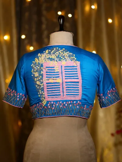 The Bougainvillea Affair – Blouse in Firoza, back view | Tilattama